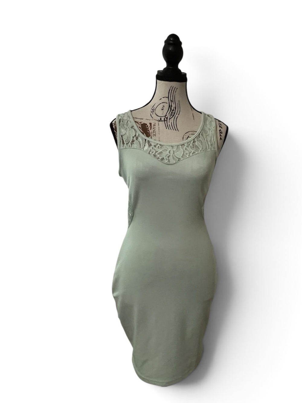 Soprano Mint Green Lace Illusion Neckline Bodycon Sheath Cocktail Dress